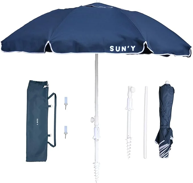 SUN'Y ESCAPES Beach Umbrella (6.5 ft, Nautical Navy)