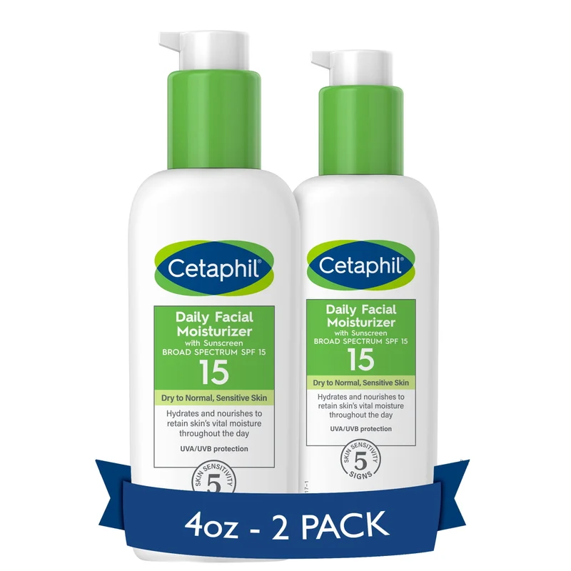 Cetaphil Daily Facial Moisturizer SPF 15, Fragrance-Free, 4 oz, Pack of 2