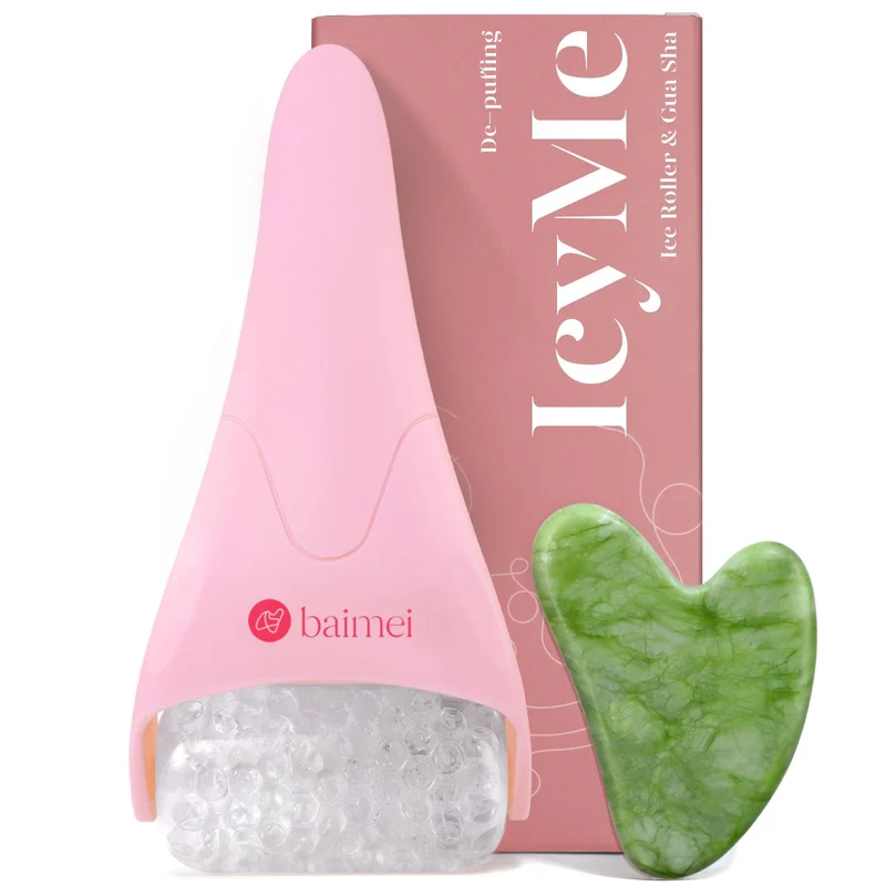 BAIMEI IcyMe Ice Roller for Face & Gua Sha Set, Pink