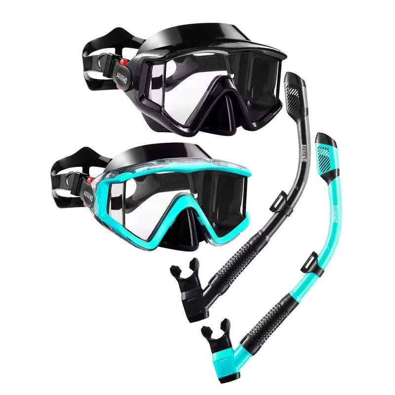 Aegend Dry-Top Snorkel Sets (2-Pack, Black & Green, L/XL)