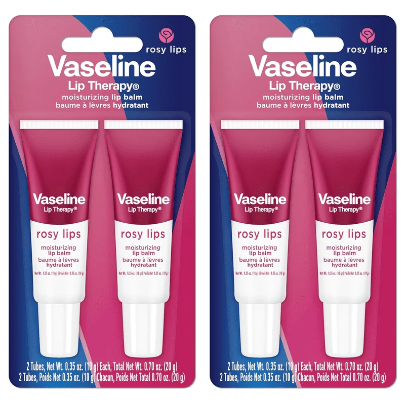 Vaseline Lip Therapy Rosy Lips Moisturizing Lip Balm, 2 Twin Packs, 4 x 0.35 oz Tubes
