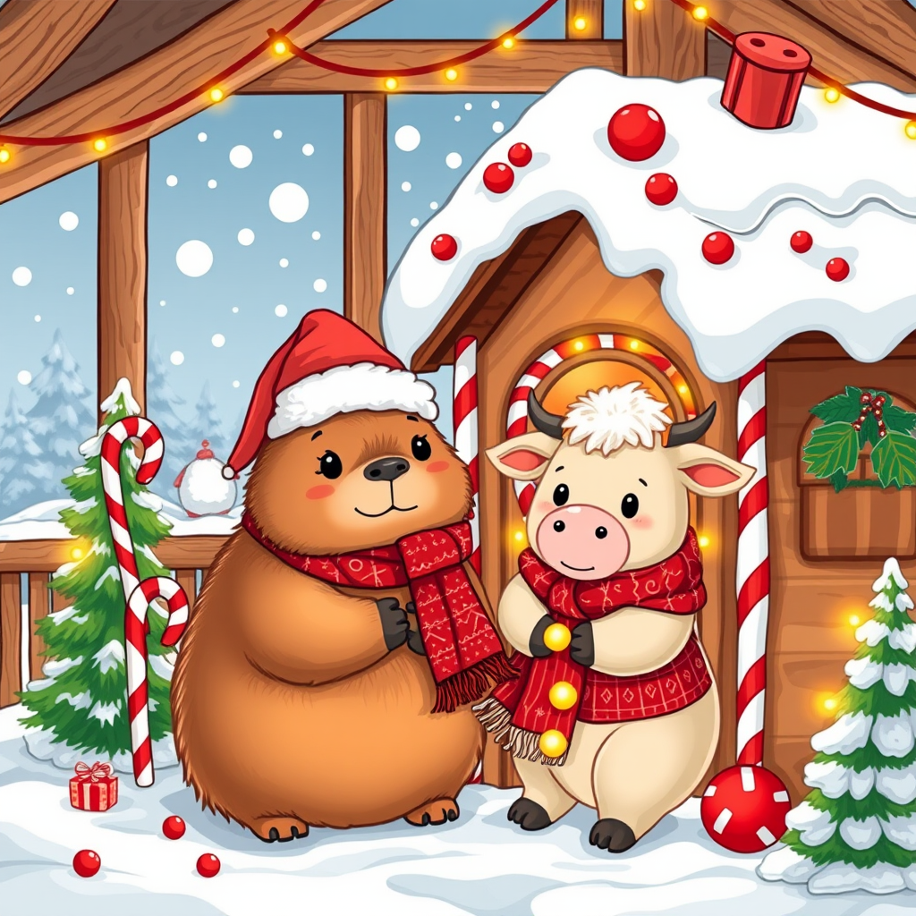 Cozy Christmas & Winter Village Critters Coloring Book Cover